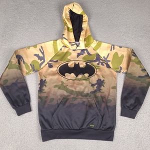 Batman Hoodie Sweatshirt Mens Medium Camo Six Flags‎ Logo DC Comics Pullover